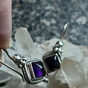 Bali Bloom – Sterling Amethyst Clip Earrings (1.25”)